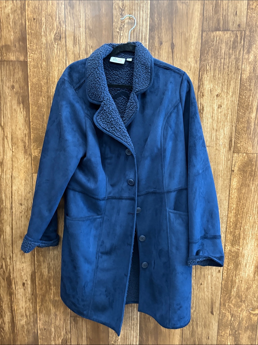 d&co Classics Navy Teddy Shearling Coat